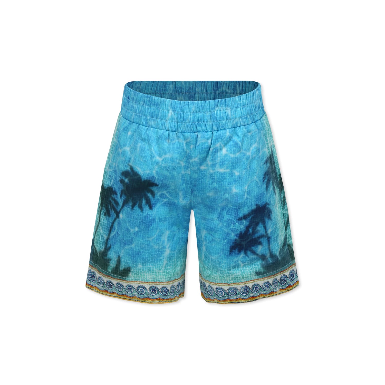 Casablanca Light Blue Shorts For Boy With Palm Tree Print