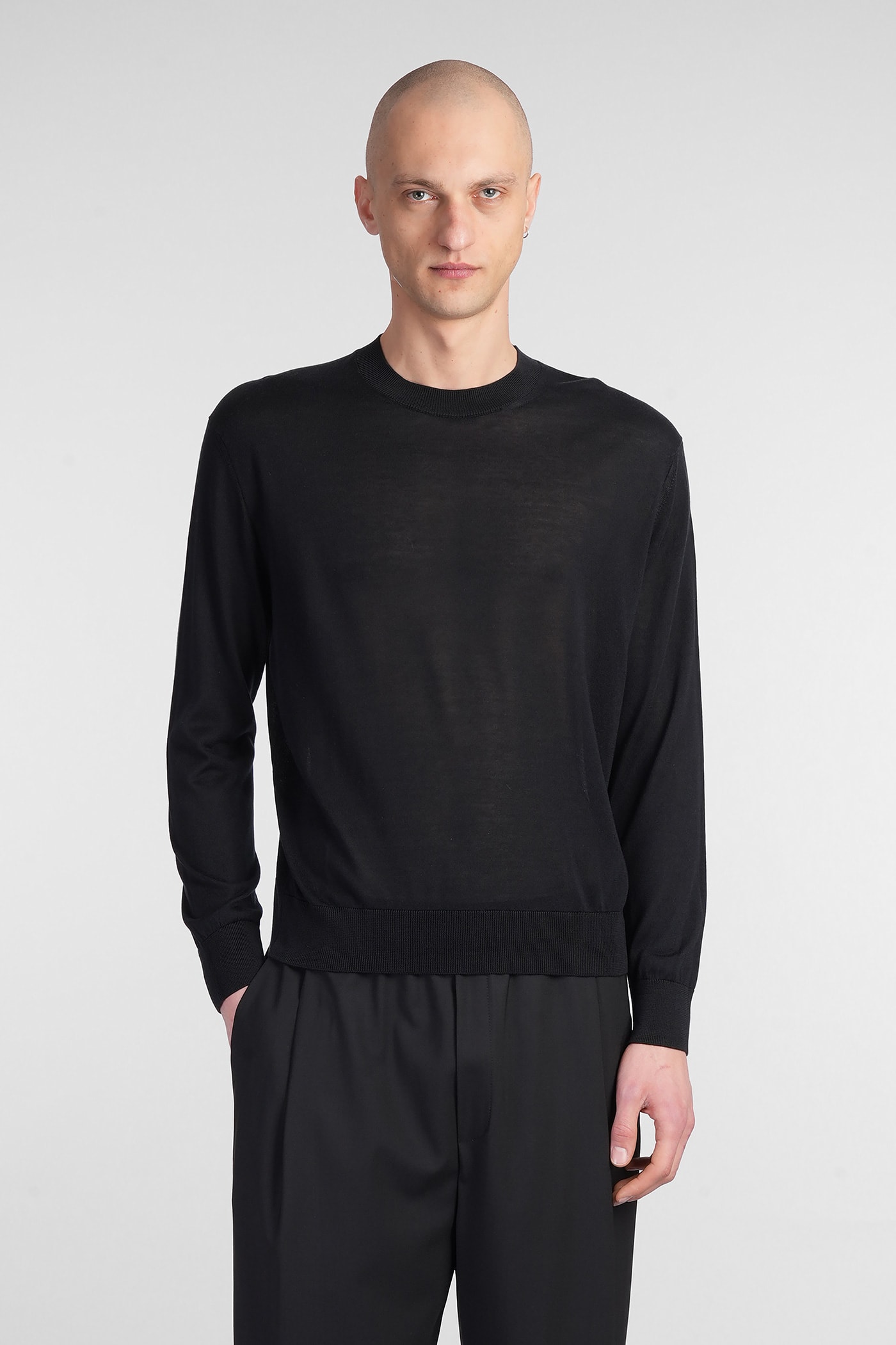 Laneus Knitwear In Black Wool And Polyester
