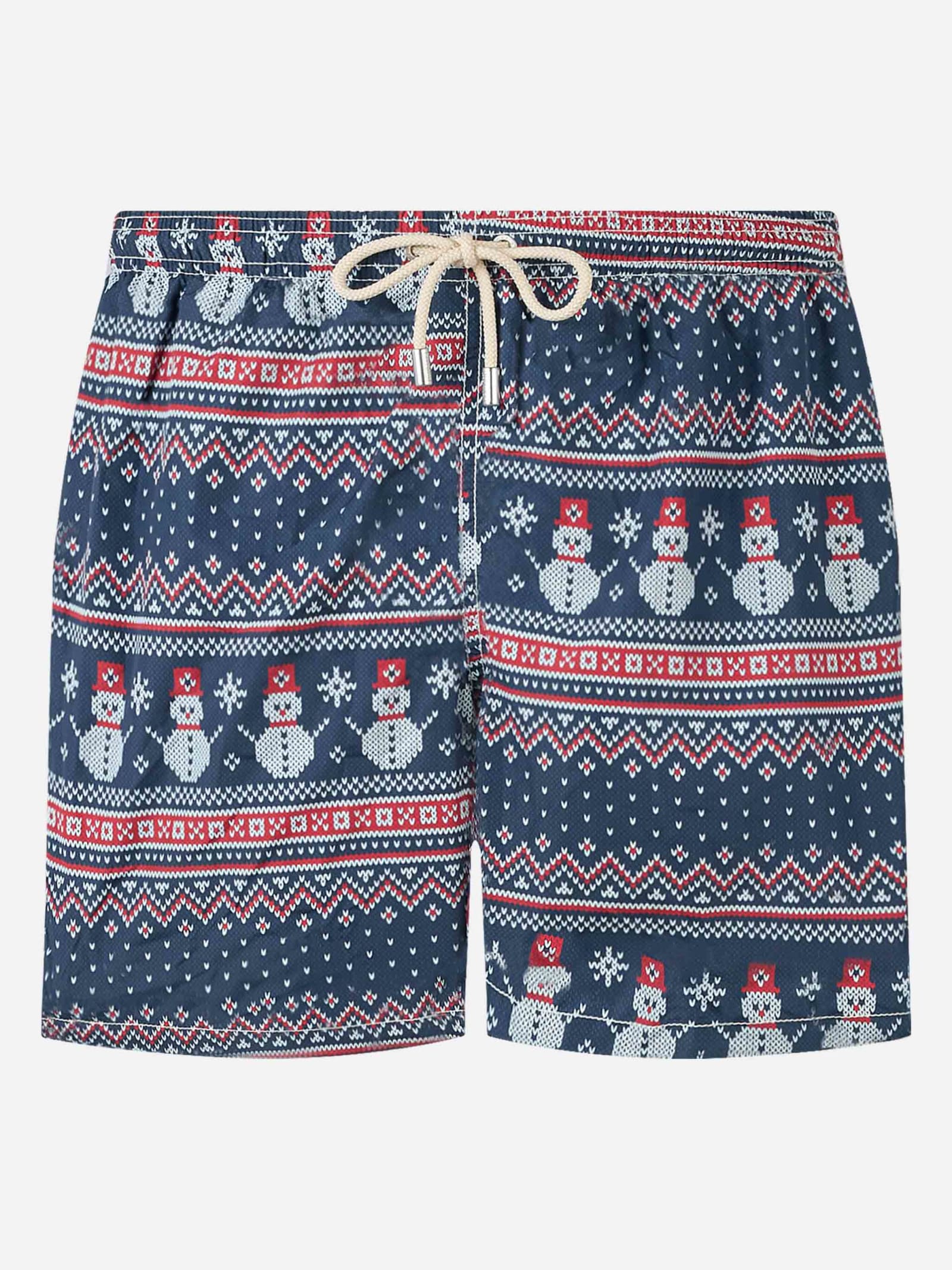 MC2 Saint Barth Light Fabric Man Swim Shorts Snowman Print
