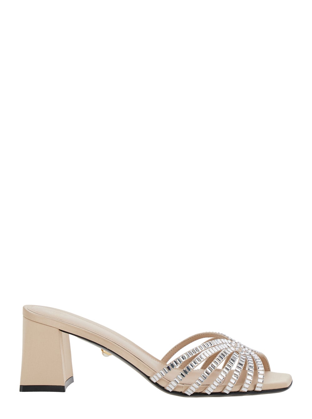 Alevì vittoria Metallic Rhinestoned Sandals With Block Heel In Leather Woman
