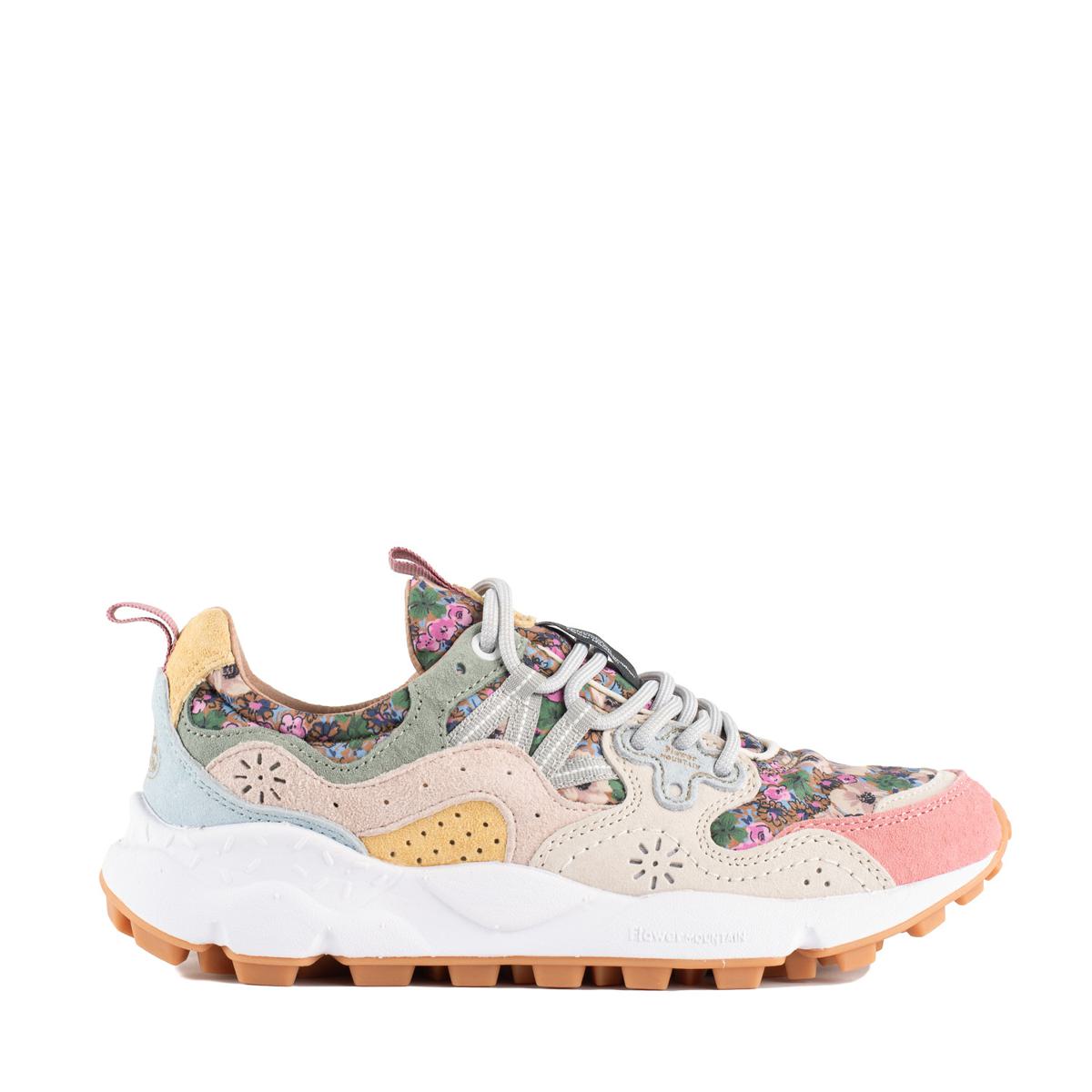 Flower Mountain Yamano 3 Sneakers In Suede And Floral-Print Technical Fabric