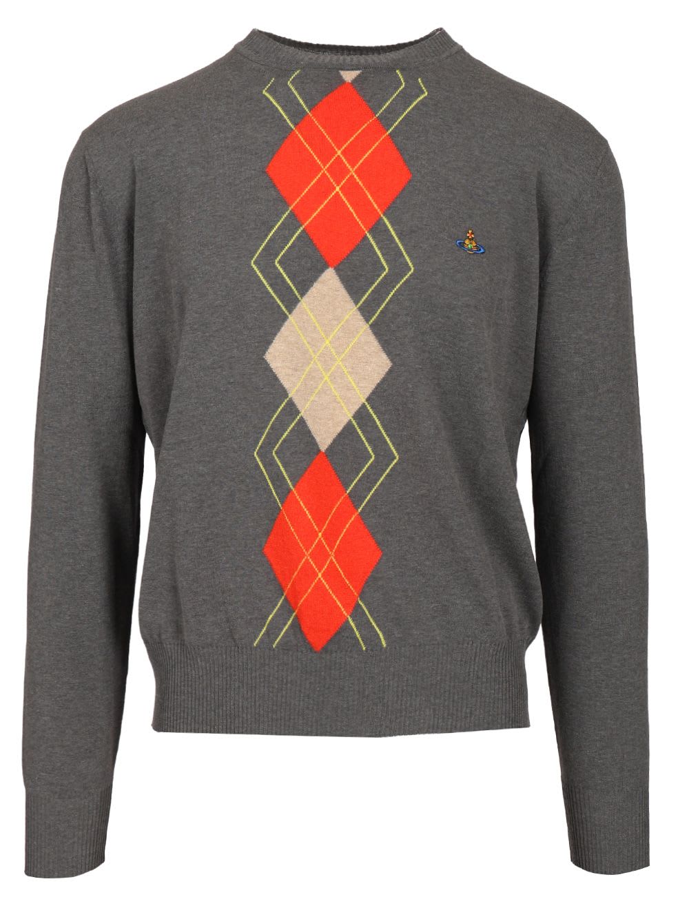 Vivienne Westwood Grey Crew Neck Sweater With Diamond Pattern