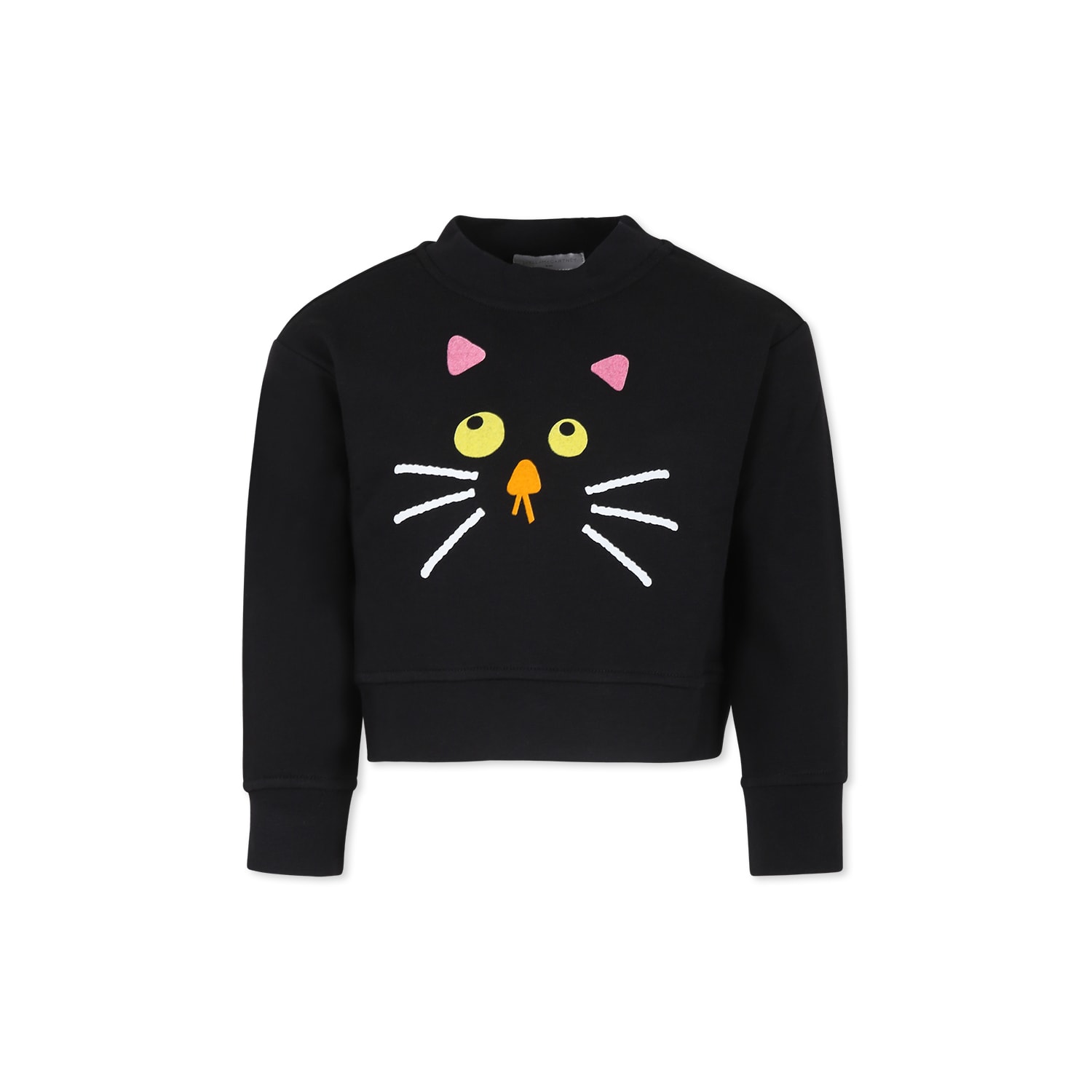 Stella McCartney Kids Black Sweatshirt For Girl With Cat Print