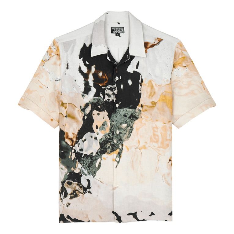 Vilebrequin Men Linen And Cotton Distortive Water - Shirt - Charli - Beige - Size XXL