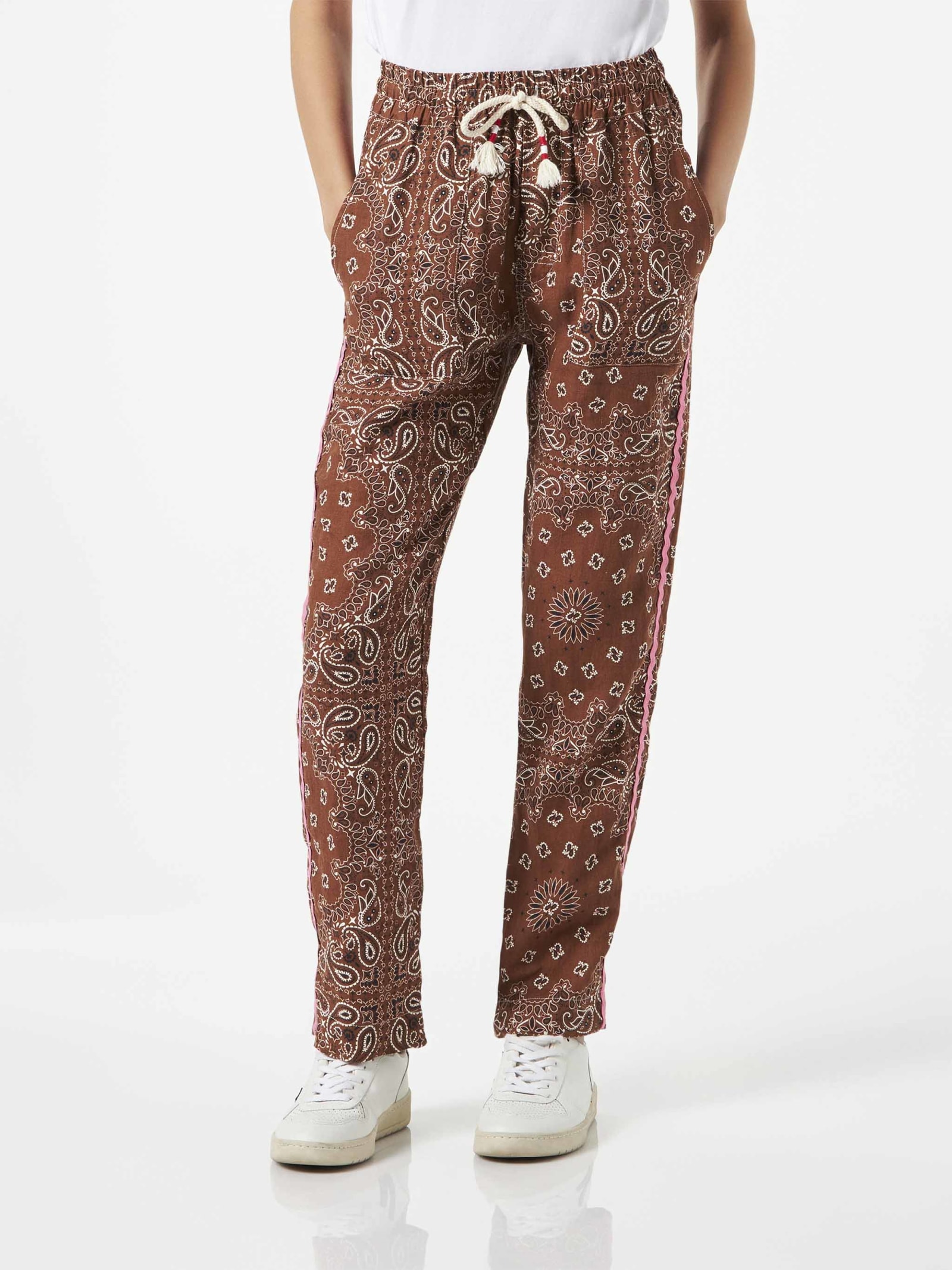 MC2 Saint Barth Woman Linen Pants With Brown Bandanna Print