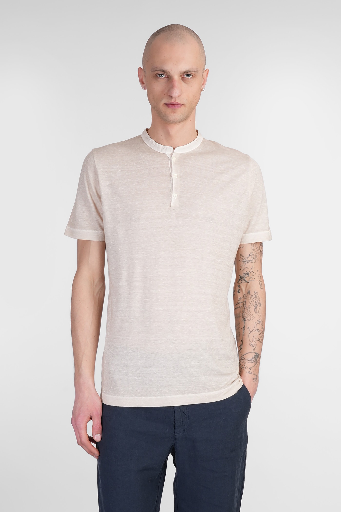 120% Lino T-shirt In Beige Linen