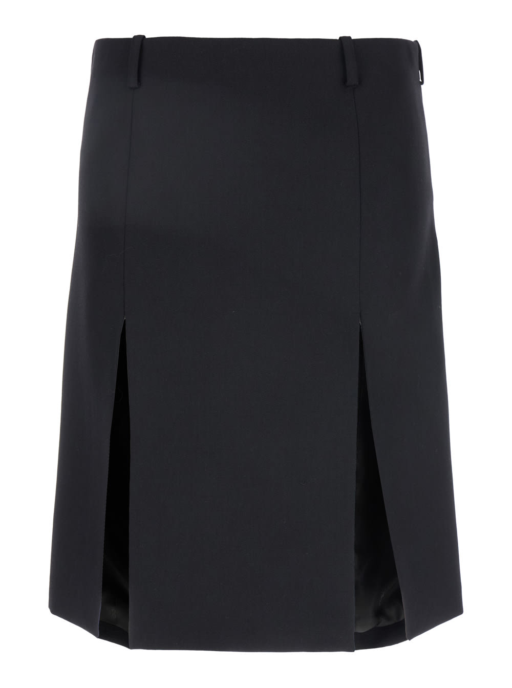 The Attico Black Skirt With Two Front Slits And Logo Plaque On The Rear In Wool Woman