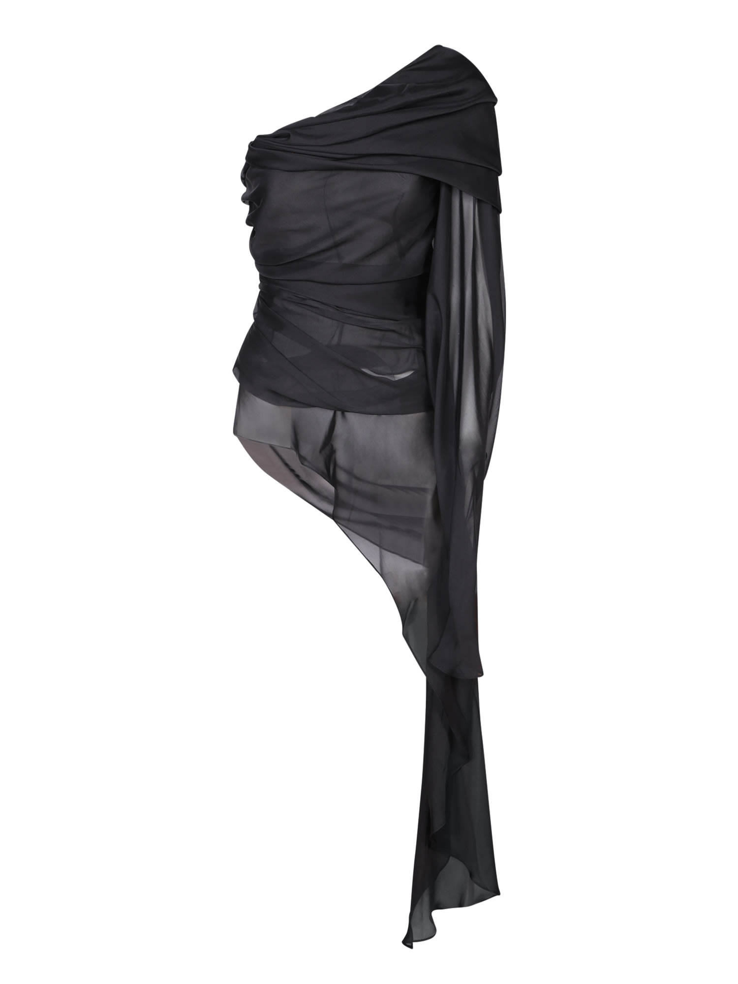 Rev Black Silk Draped Asymmetric Top
