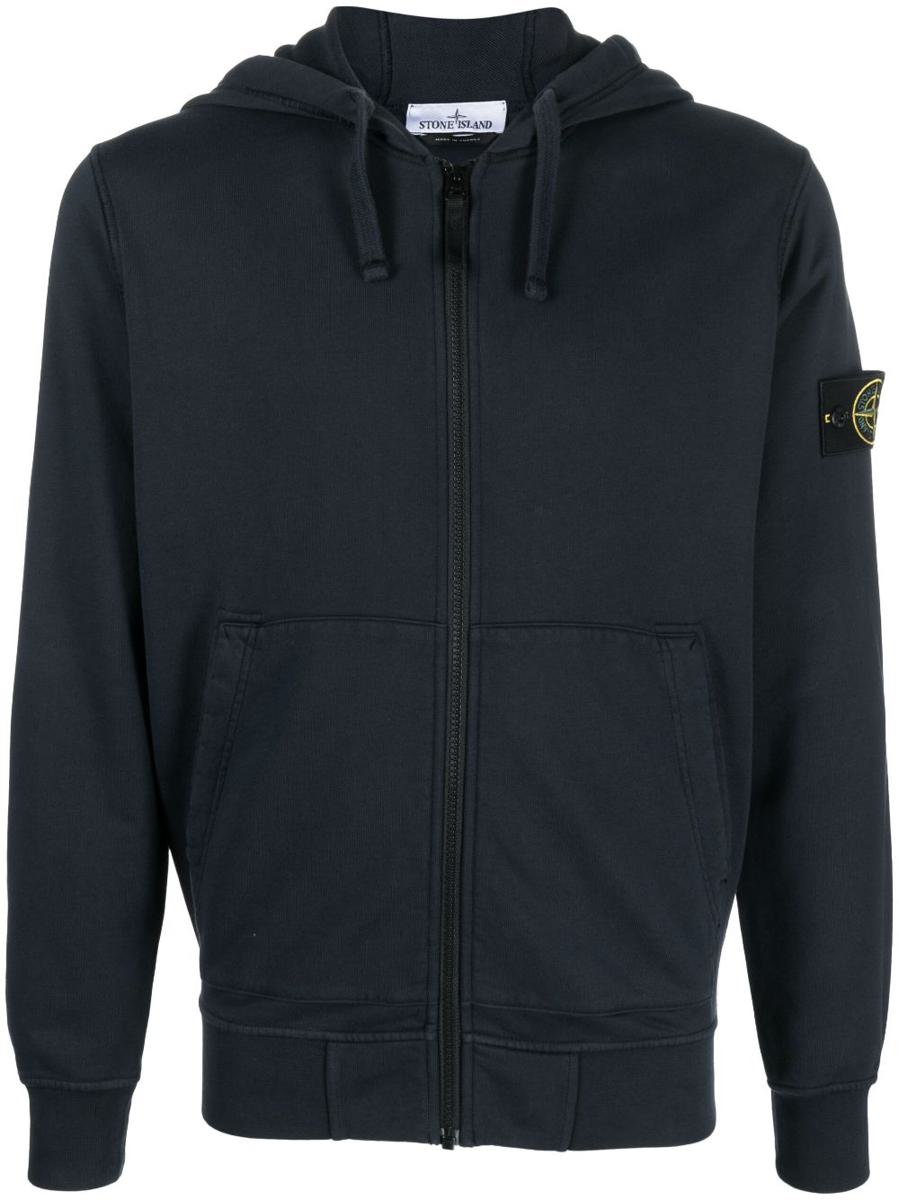 Stone Island Logo Organic Cotton Zipped Hoodie