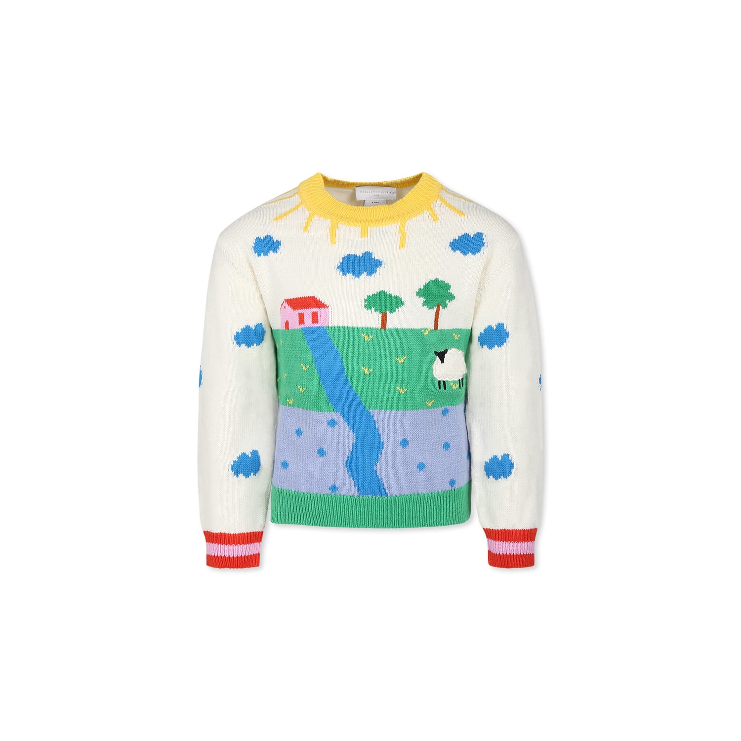Stella McCartney Kids Ivory Sweater For Baby Girl With Landscape