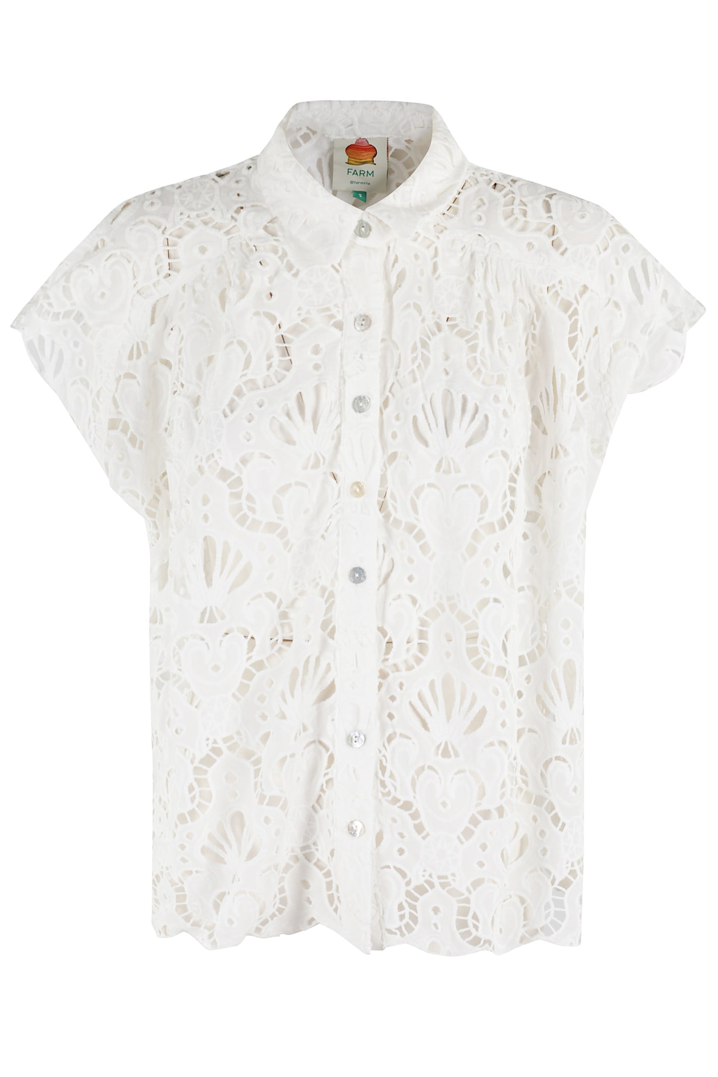 Farm Rio White Seashell Eyelet Shirt