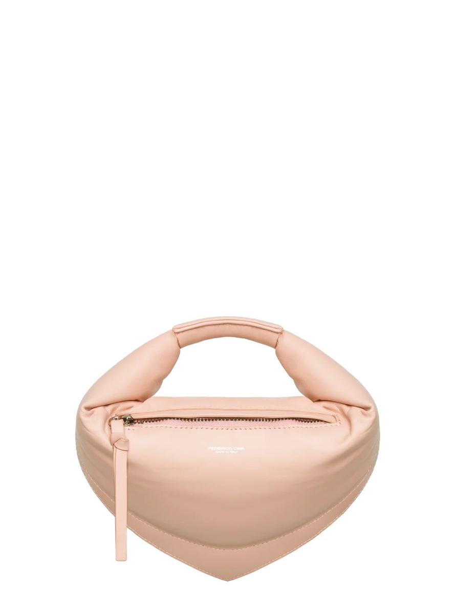 'Tortellino' Pink Mini Handbag With Adjustable And Removable Shoulder Strap And Logo Lettering On The Front In Leather Woman