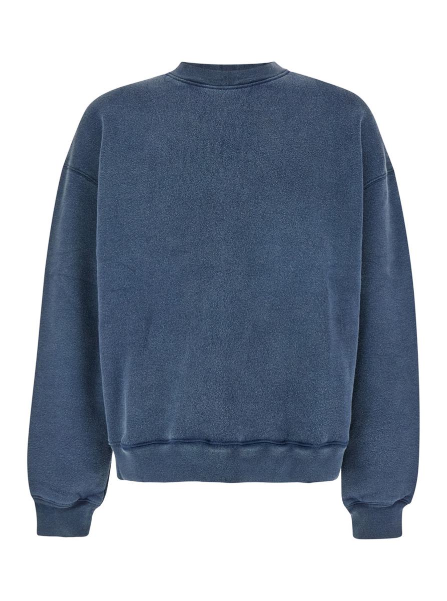 Blue Crewneck Sweatshirt With Logo Embroidery In Cotton Man