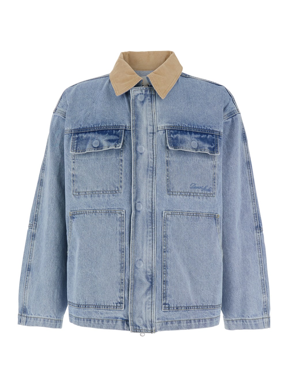 Dunst Light Blue Jacket With Contrast Collar And Patch Pockets On The Chest In Cotton Man