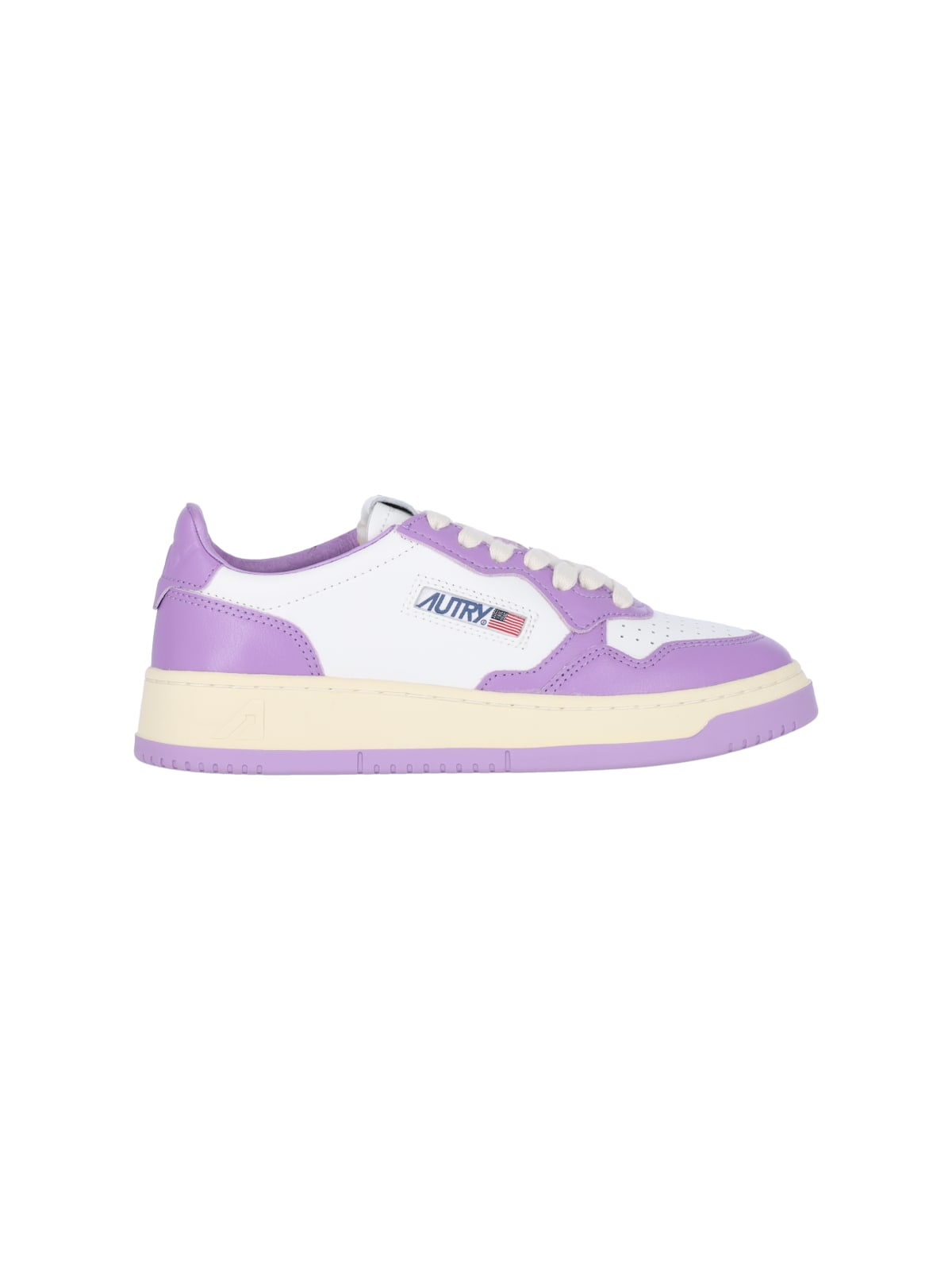 Autry Medialist Low Sneakers In White/purple Two-tone Leather
