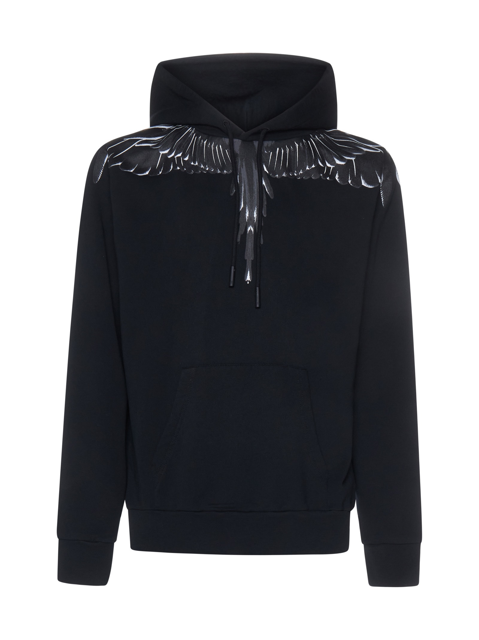 Marcelo Burlon Black Hoodie With Black Wings Print