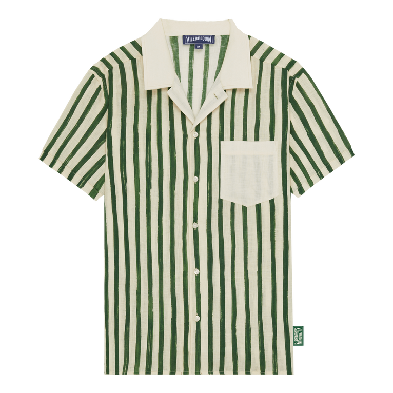 Vilebrequin Men Linen Bowling Shirt Hs Stripes - Shirt - Charli - Green - Size S
