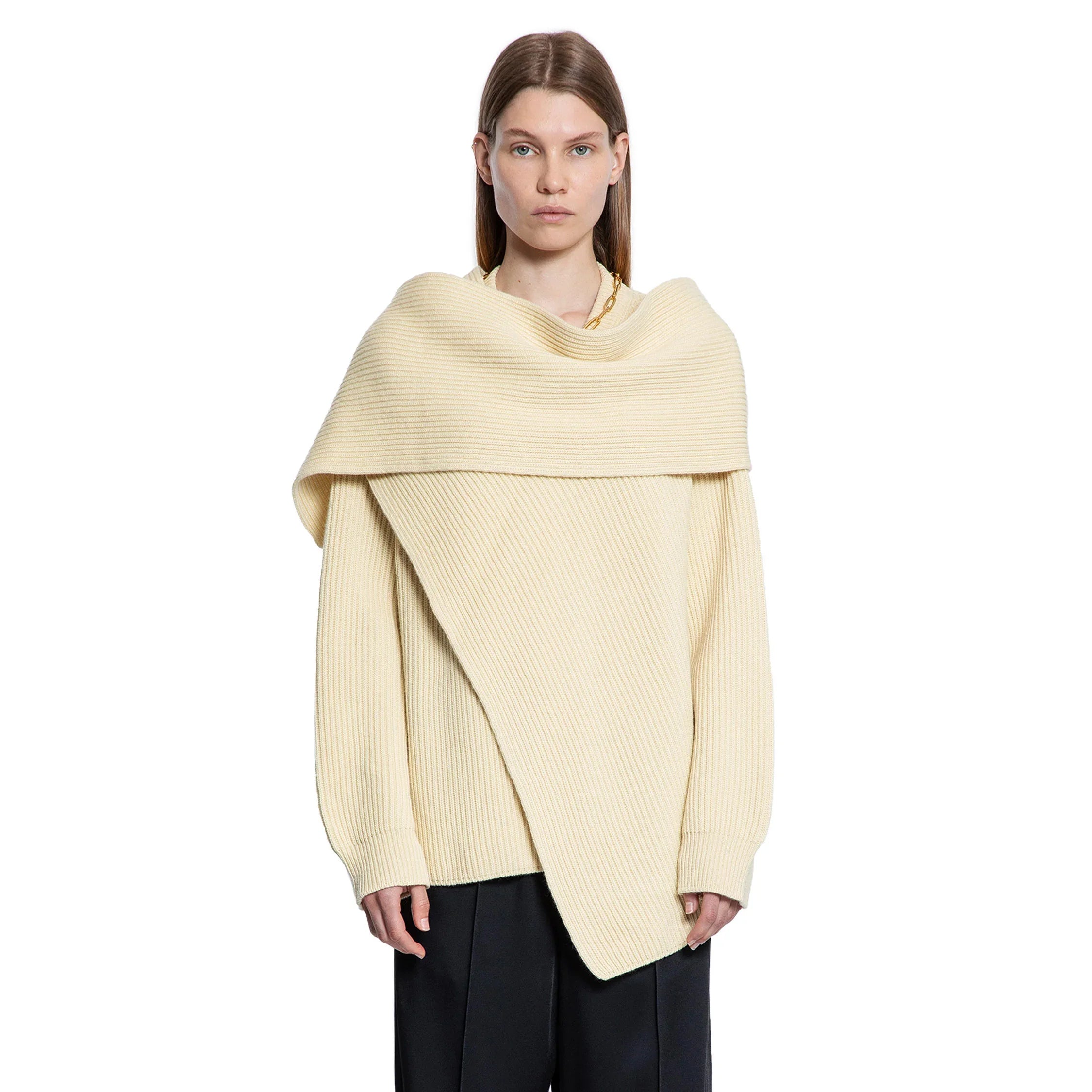 Draped scarf neck sweater