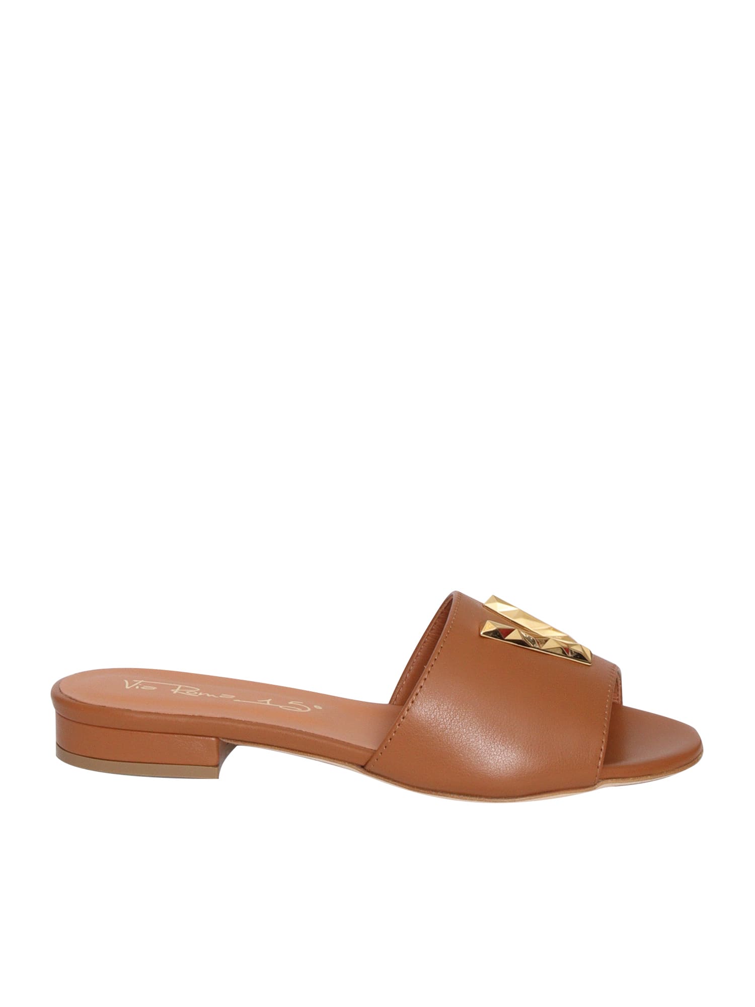 Via Roma 15 Brown Leather Slippers