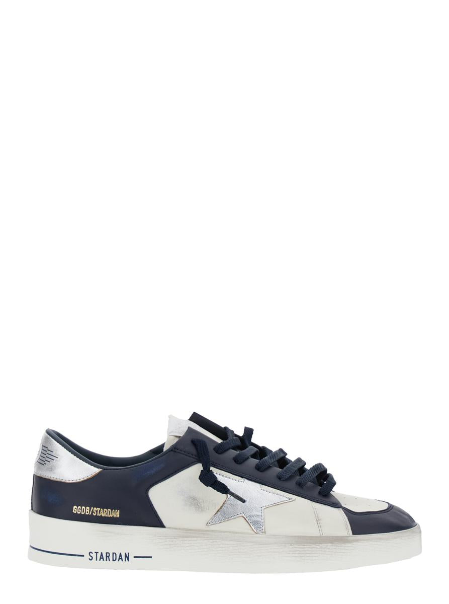 'Stardan' White Sneakers With Star Patch On The Side And Laminated Heel With Logo In Leather Man