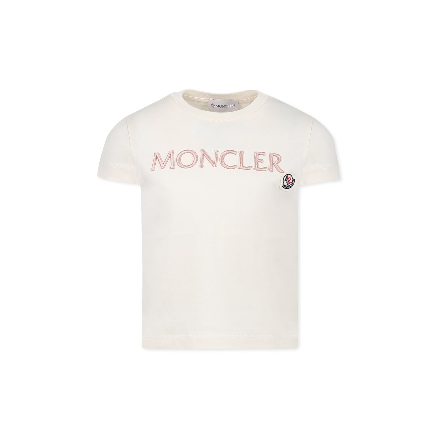 Moncler Ivory T-shirt For Girl With Logo