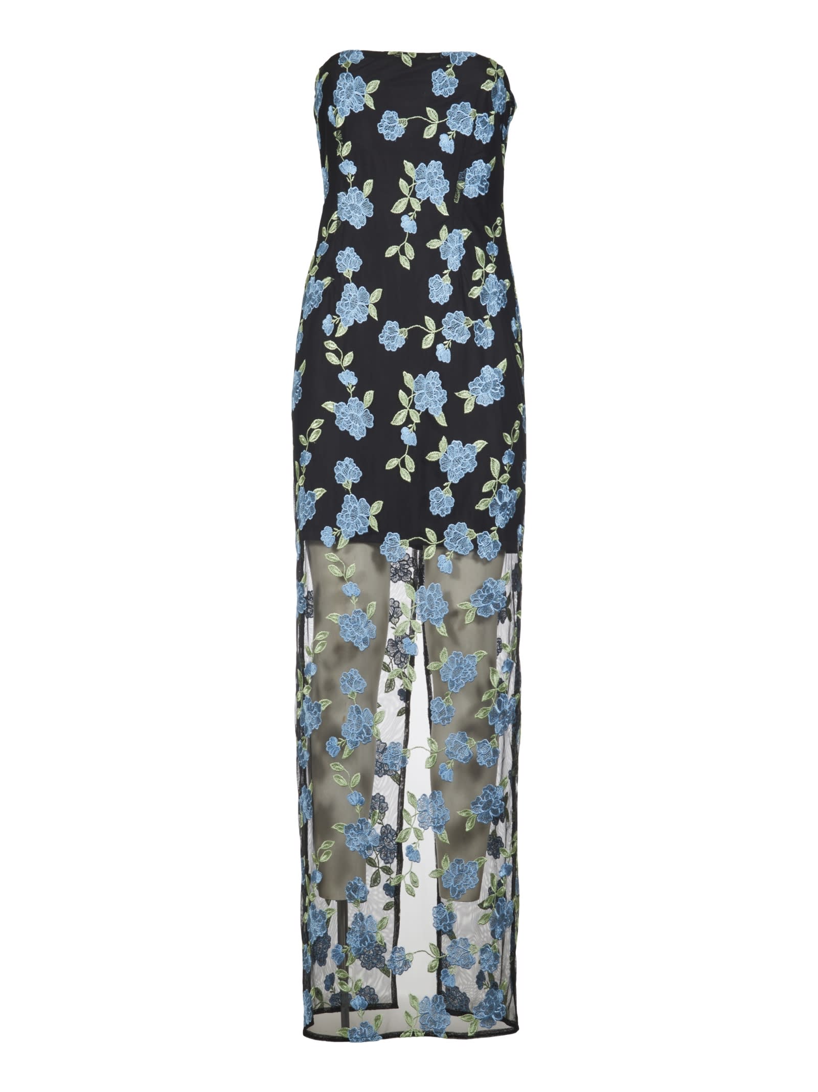 Rotate by Birger Christensen Long Dress With All-over Floral Motif And Semi Sheer Lower Part In Tech Fabric