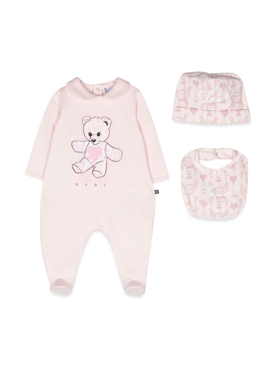 Philipp Plein Junior Romper, Bib And Bonnet