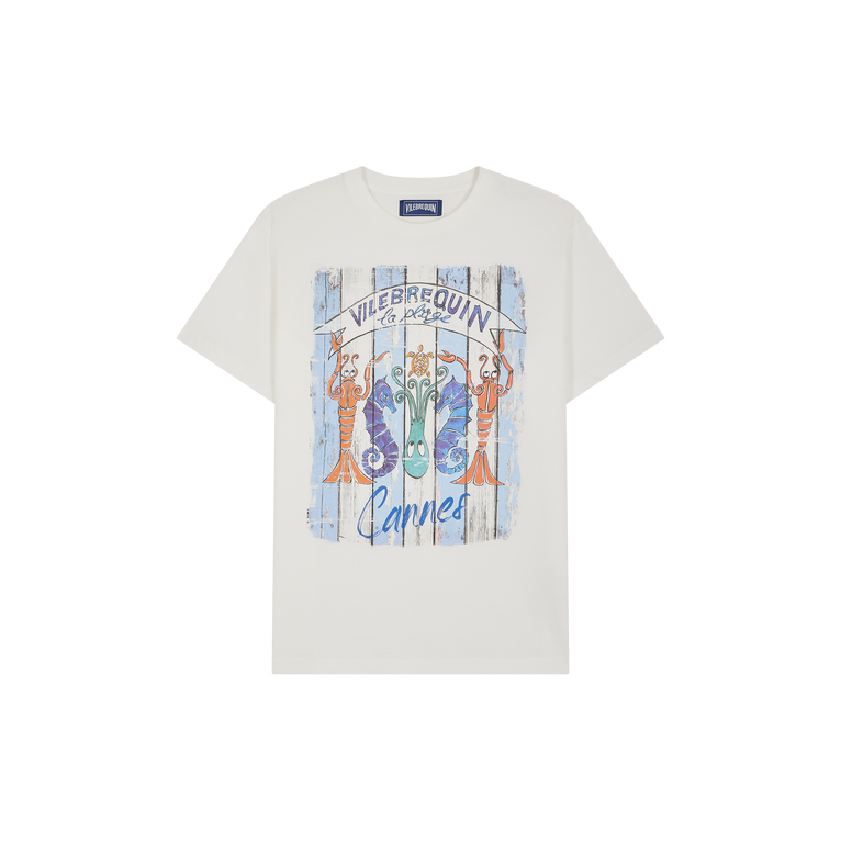 Vilebrequin Men Cotton T-shirt Cannes Plage - Portisol - White - Size XXXL