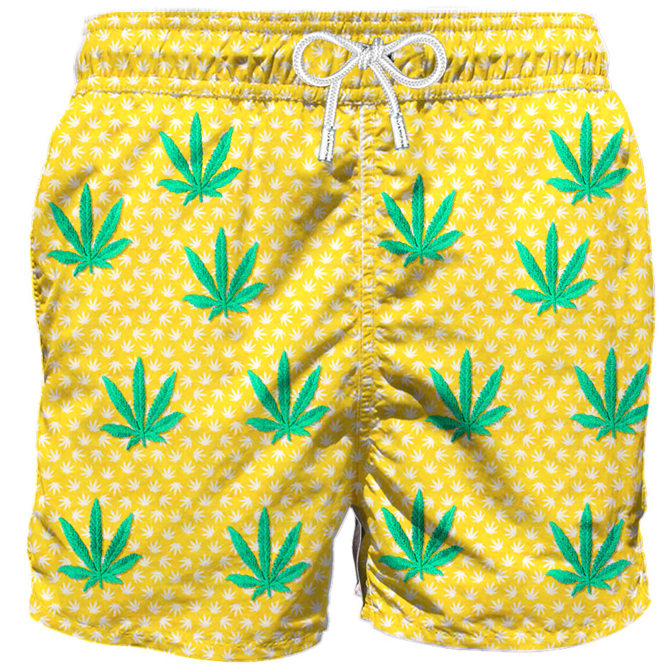 MC2 Saint Barth Embroidered Leaves Mid-length Swim Short