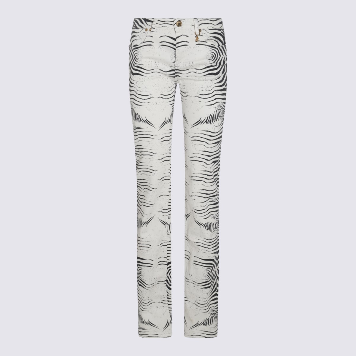 Roberto Cavalli White And Black Cotton Denim Jeans