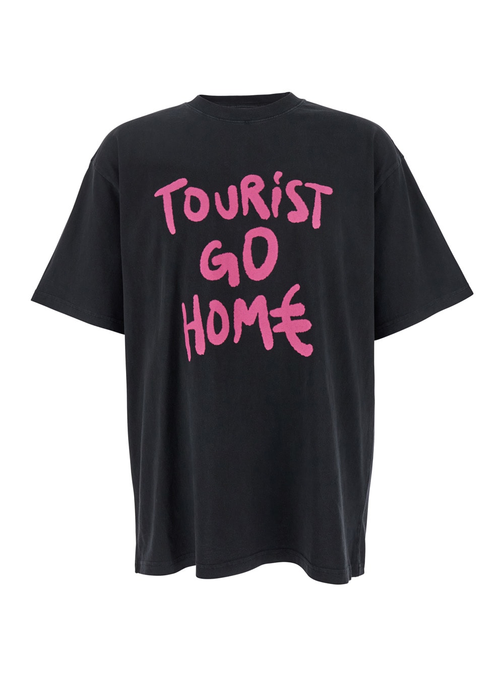 44 Label Group tourist Black Crewneck T-shirt With Maxi Print On Front And Rear In Cotton Man