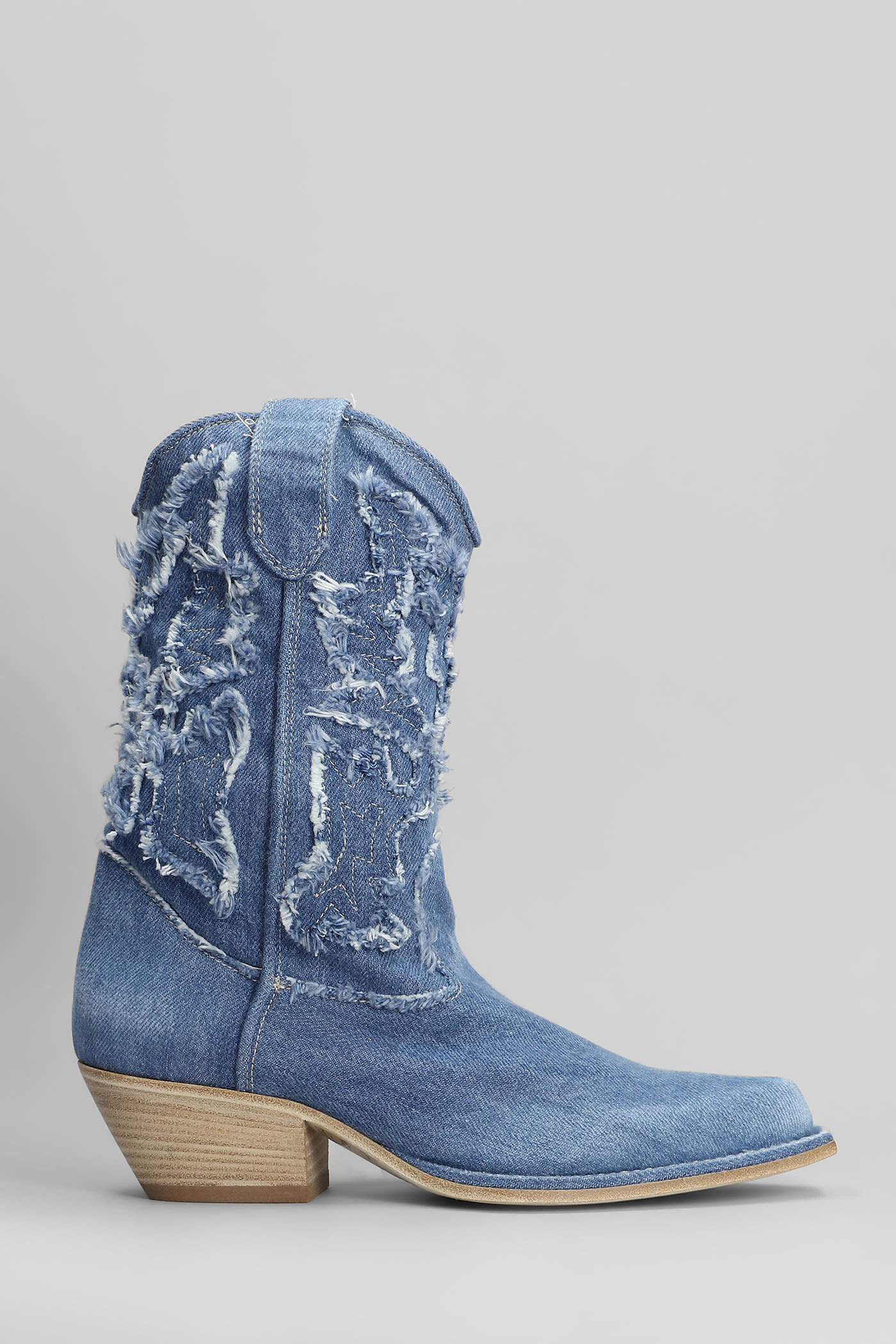 Vic Matié Denim 505 Texan Ankle Boots In Blue Denim