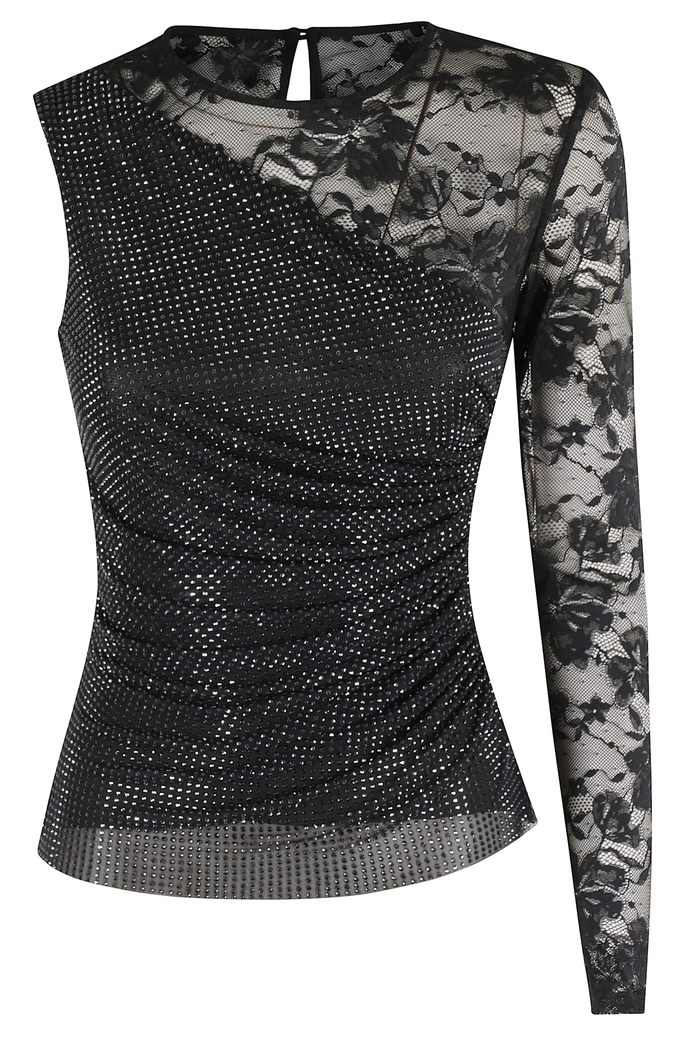 self-portrait Rhinestone Lace Sleeve Top