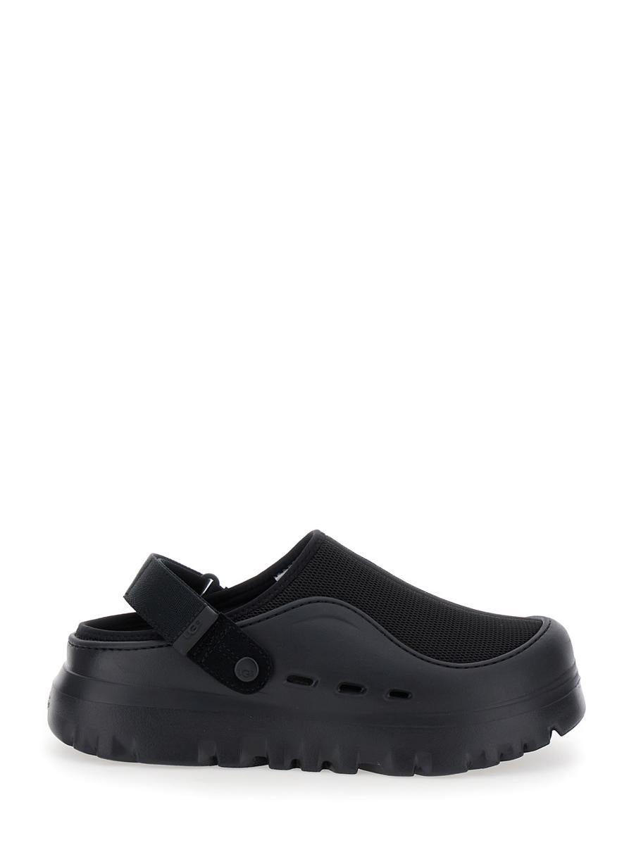 'Peakmod' Black Mules With Adjustable Strap And Lug Sole In Tech Fabric Man