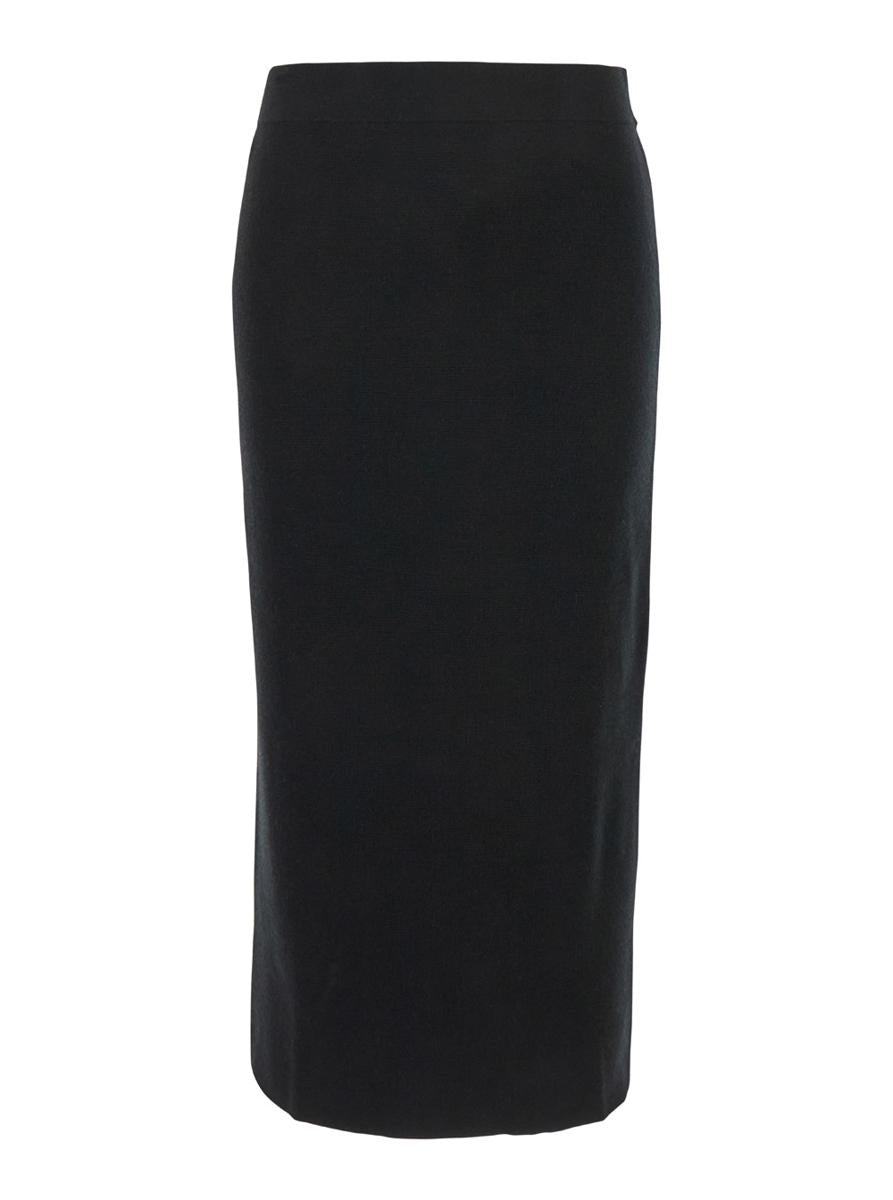Black Skirt With High Elastic Waist And Straight Hem In Wool And Cashmere Stretch Woman