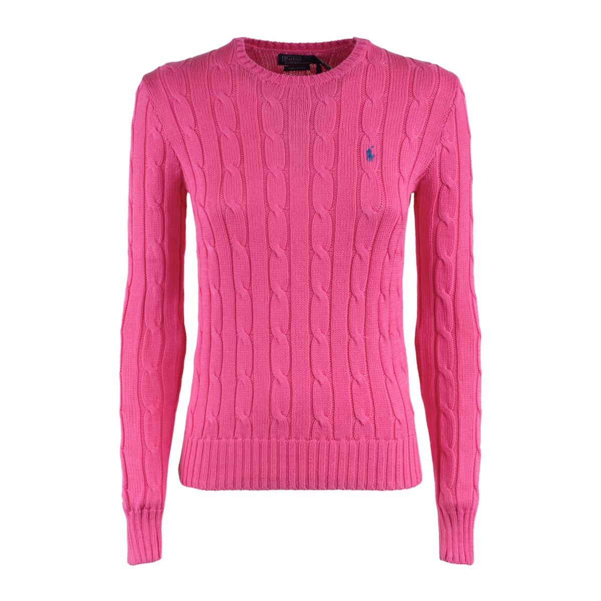 Ralph Lauren 瑞格塔粉棉质绞花编织圆领毛衣