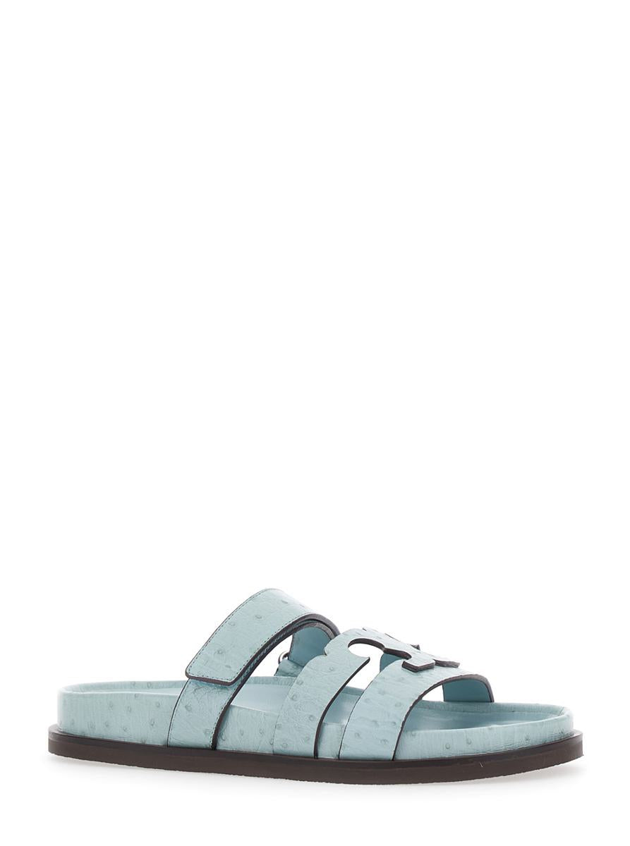 'Ines' Blue Sandals With Patch Logo On The Front In Leather Woman