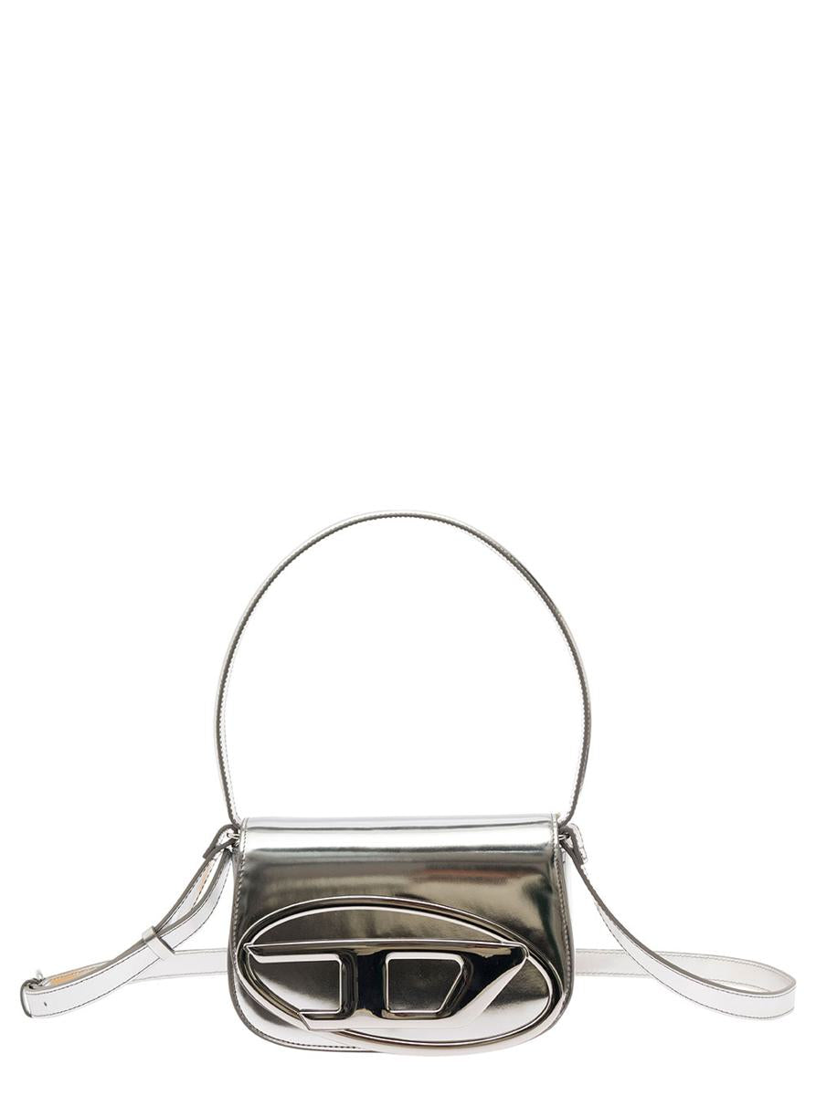 '1Dr' Silver-Tone Shoulder Bag With Oval D Patch In Lamintaed Leather Woman