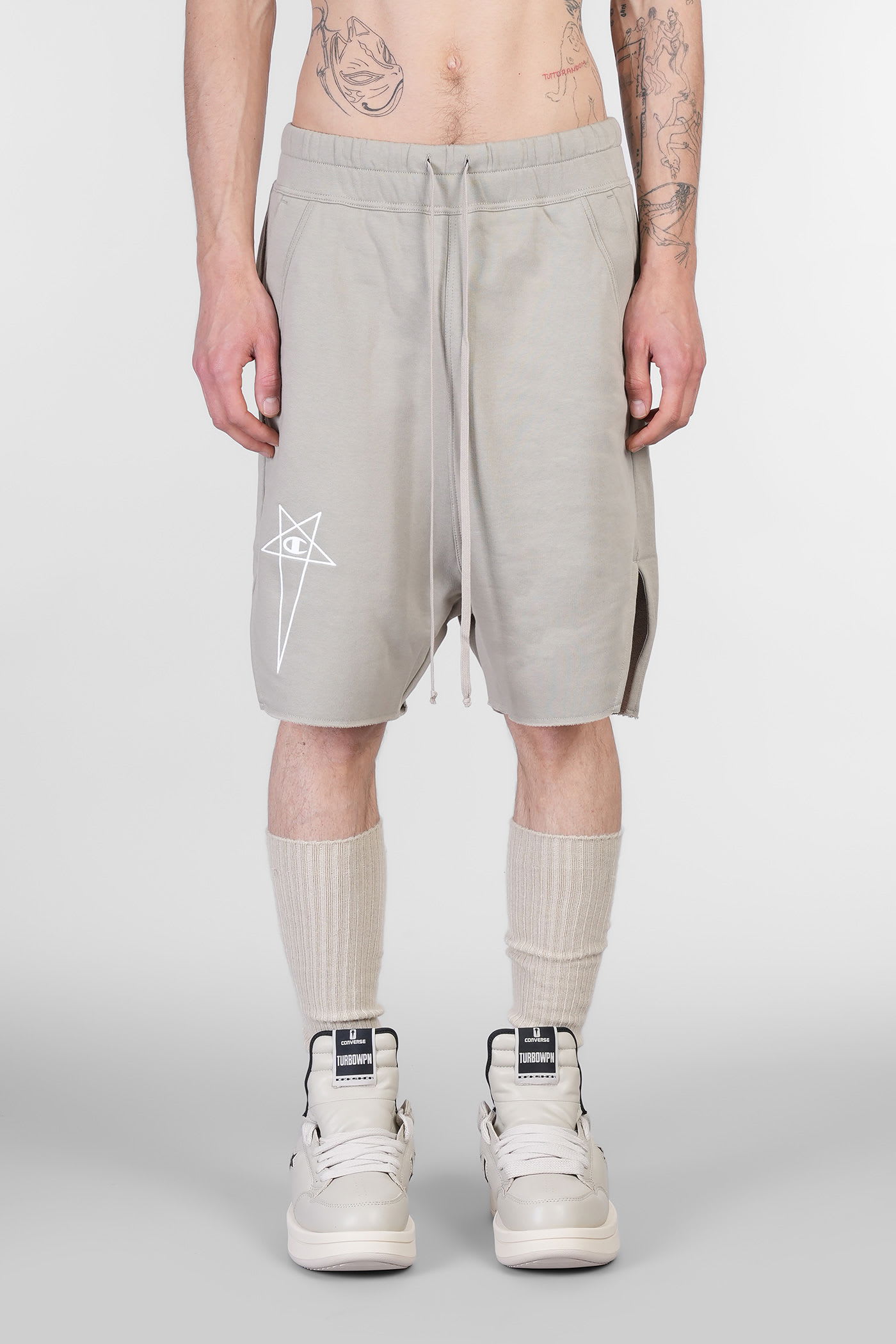 Rick Owens x Champion Beveled Pods Shorts In Taupe Cotton