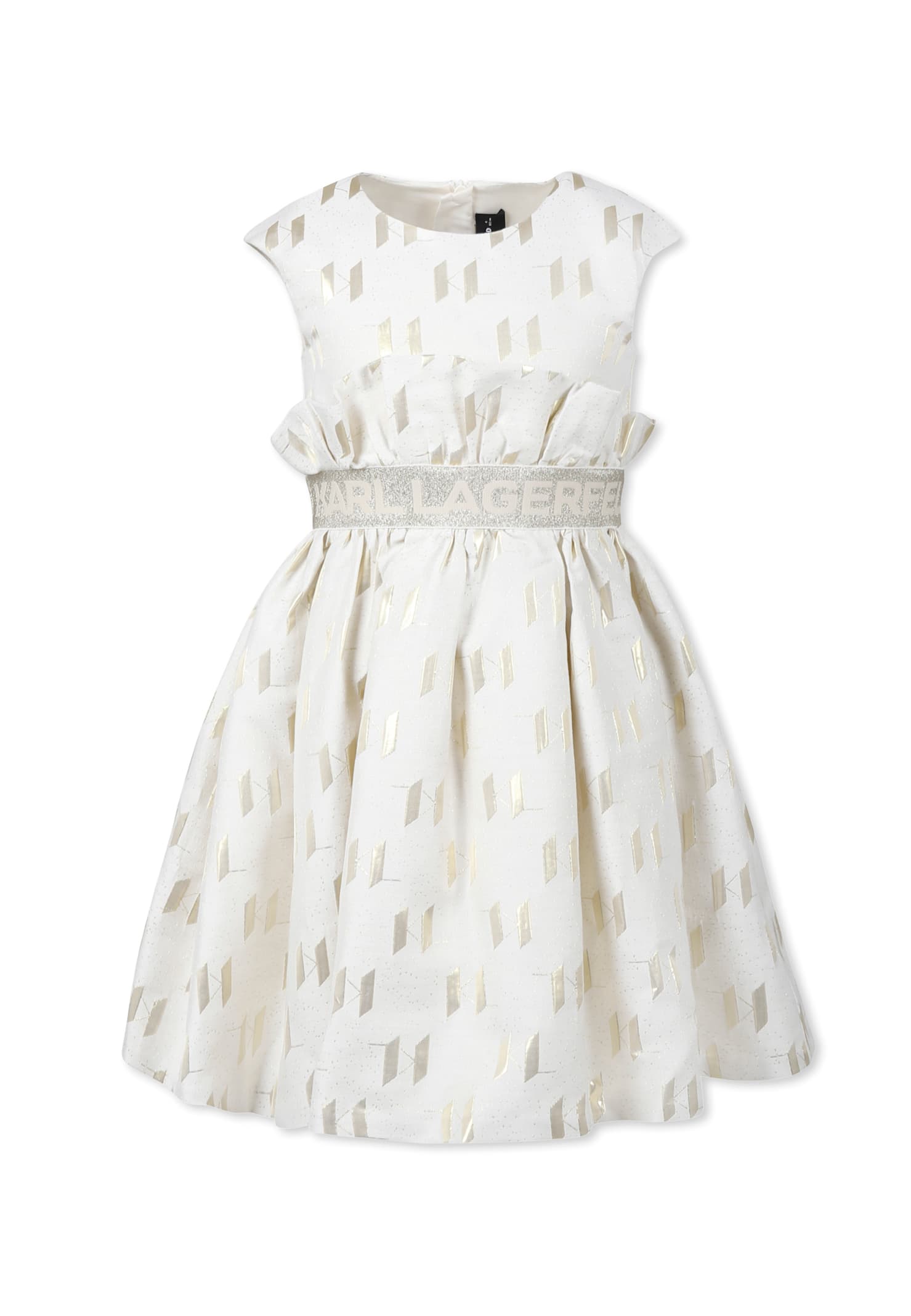 Karl Lagerfeld Kids Ivory Dress For Girl With Logo