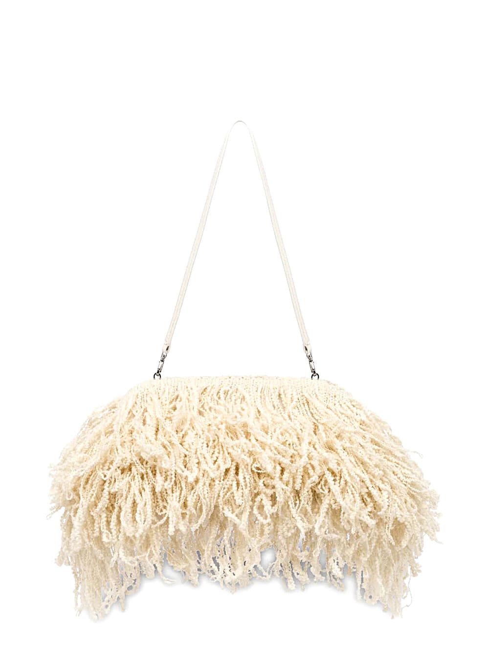 Philosophy di Lorenzo Serafini White Pochette With All-over Fringe Design And Removable Handle In Tech Fabric Woman