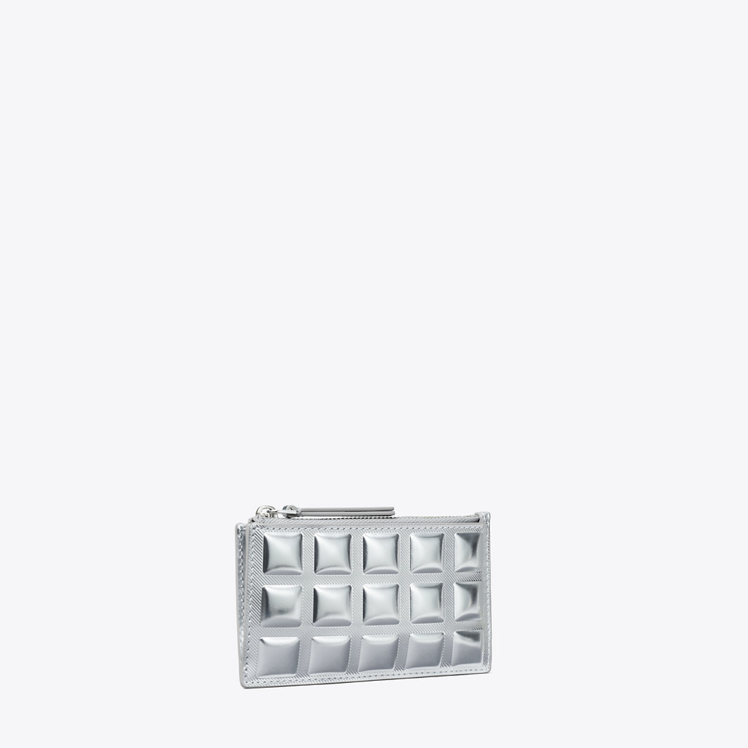 Tory Burch Fleming Metallic Square Quilt Zip Card Case