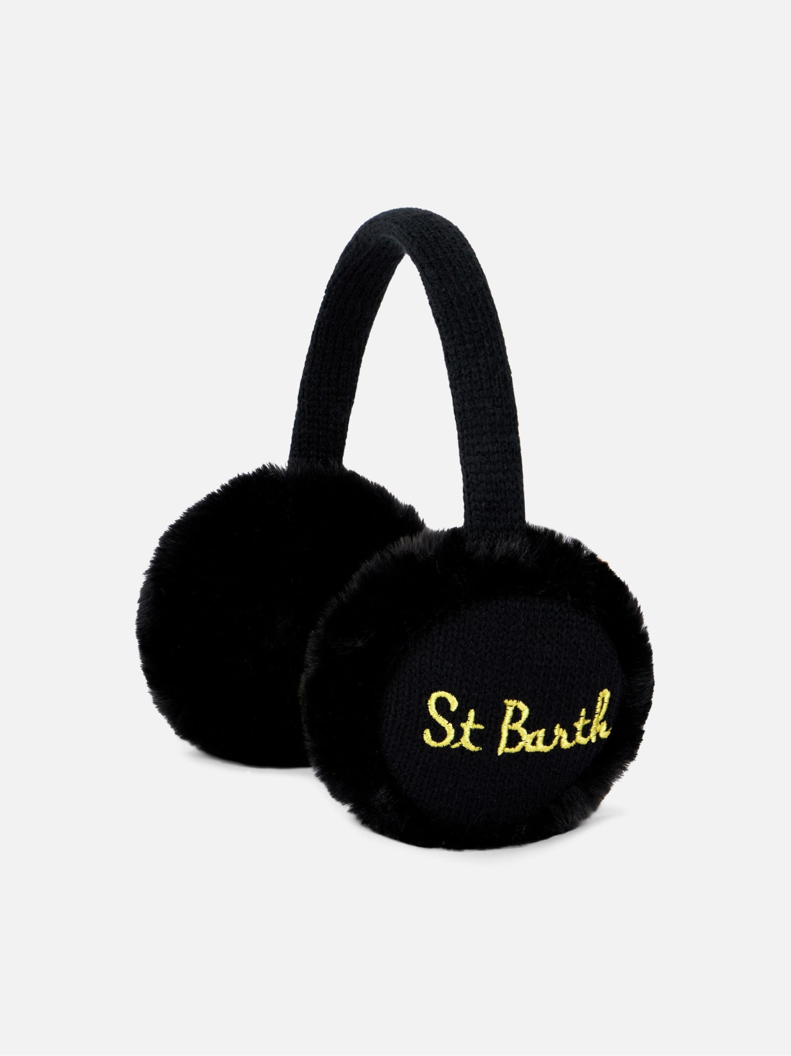 MC2 Saint Barth Woman Black Tricot Earmuffs With Furry Details