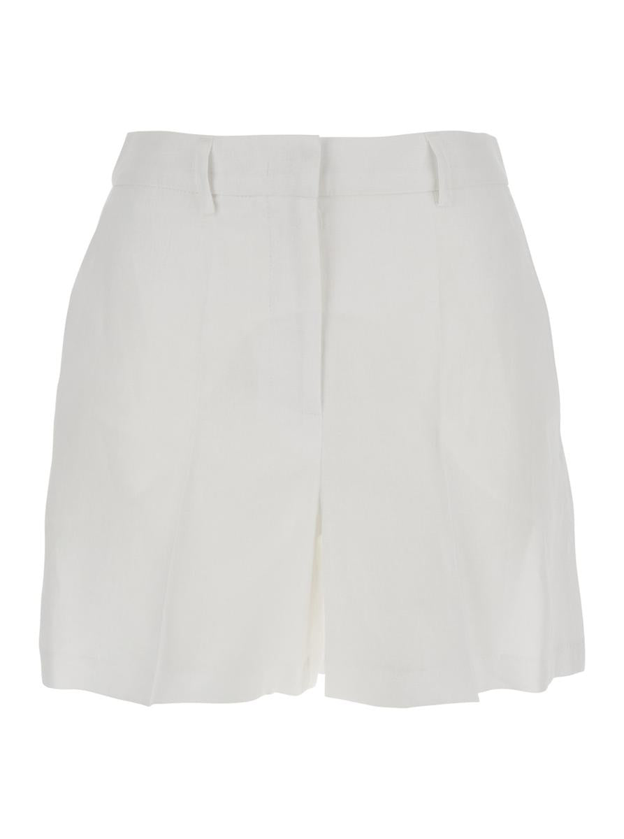 White Shorts With Belt Loops At The Waist In Linen Woman