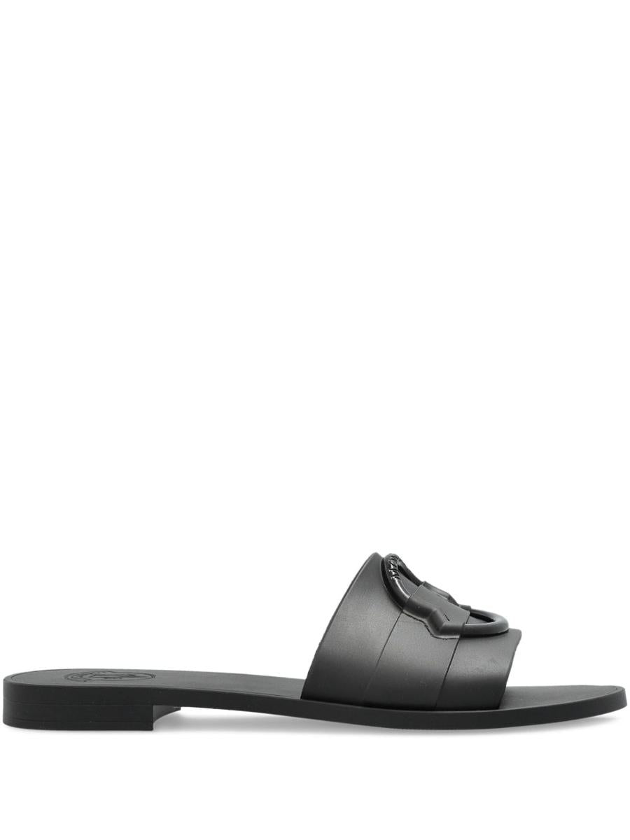 Moncler Black Slippers With Appliqué Logo
