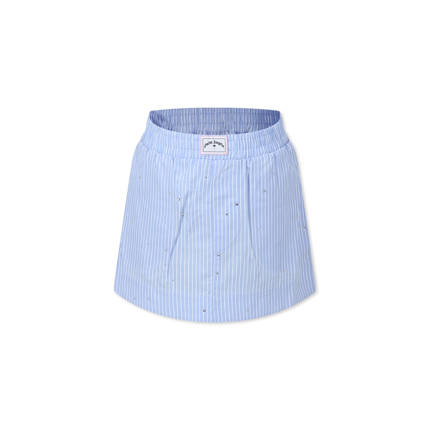 Palm Angels Light Blue Skirt For Girl With Logo