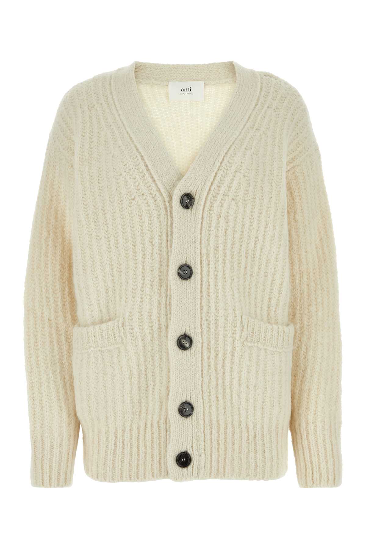 Ami Alexandre Mattiussi Ivory Alpaca Blend Cardigan