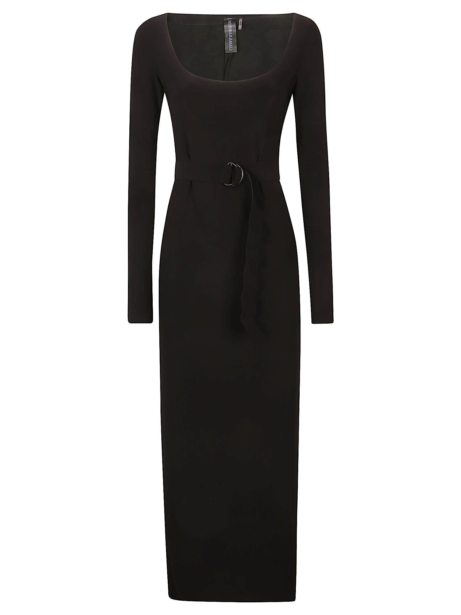 Norma Kamali Long Sleeve Deep Scoop Neck Side Slit Dress