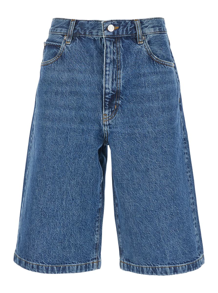 'The Boy Short'' Blue Shorts With Belt Loops In Denim Woman