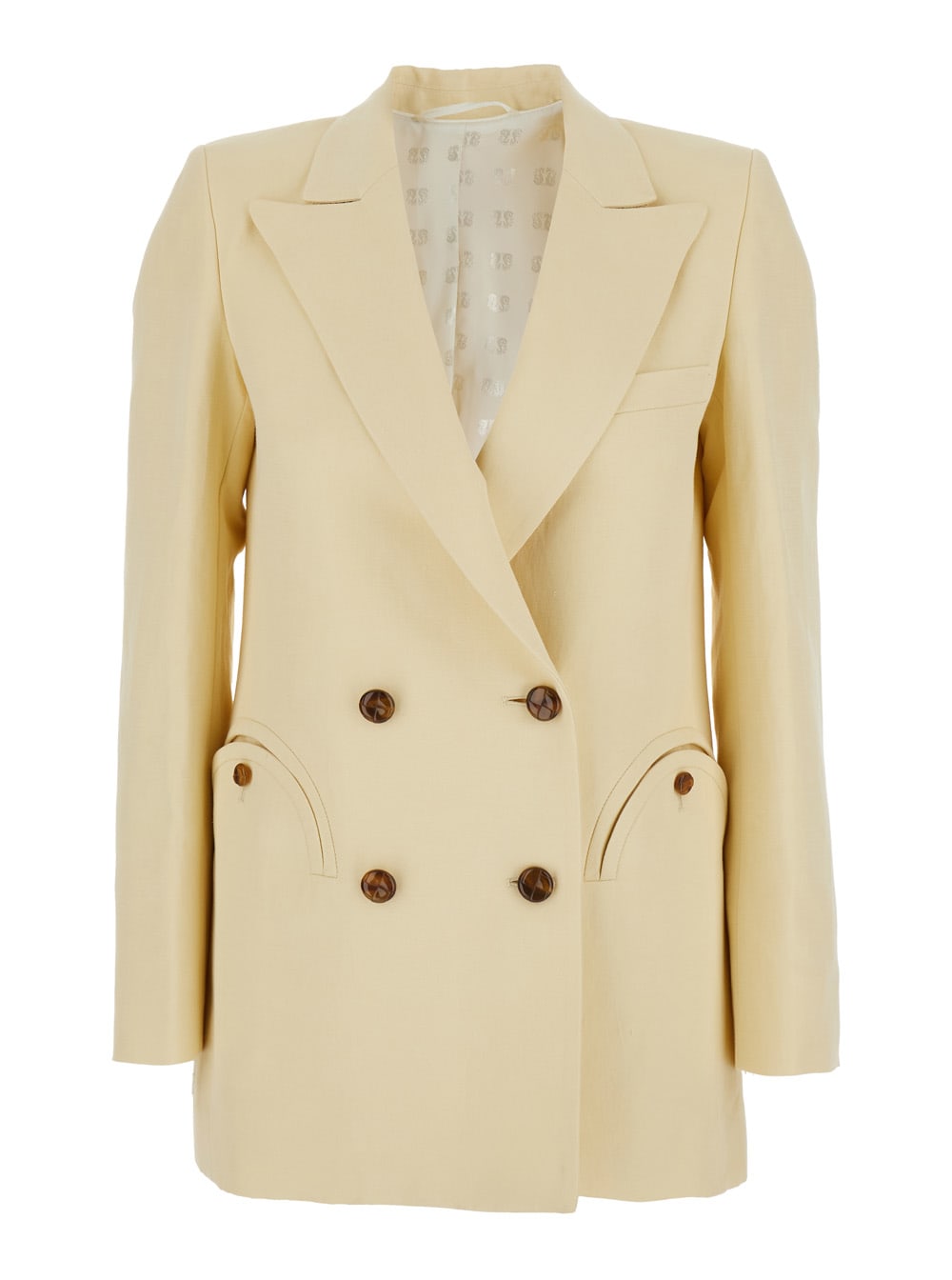 Blazé Milano savannah Beige Double-breasted Jacket With Peak Revers In Linen And Silk Blend Woman